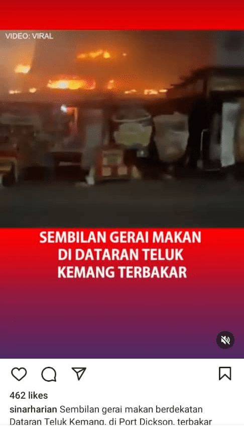 sembilan gerai makan di dataran teluk kemang terbakar